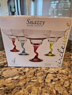 Multi-Colored Margarita Glasses 13oz Circleware SNAZZY w/ Z Style Stem Set of 4